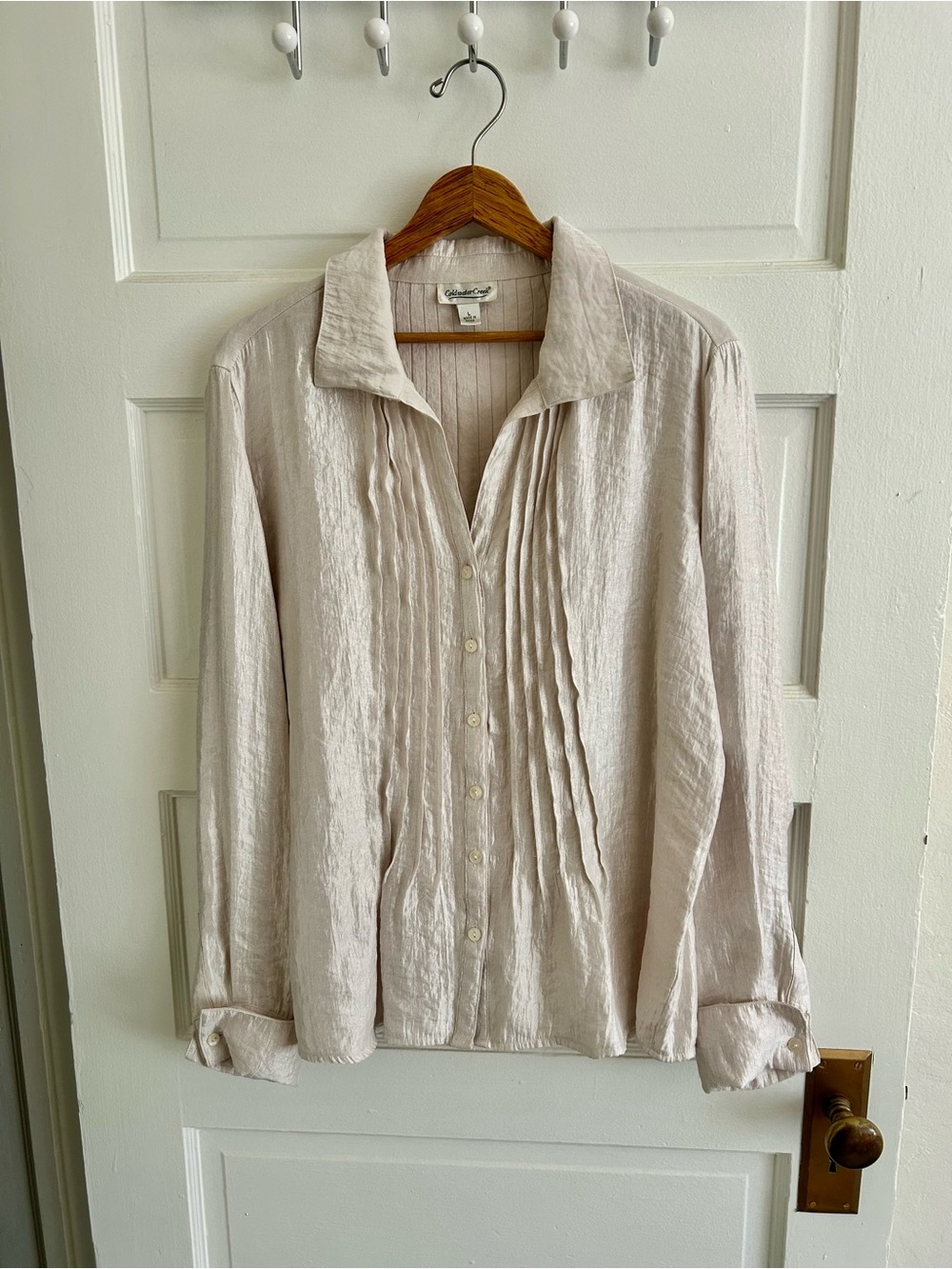 👚 [Coldwater Creek] Top Button Down Pleated Blouse, French Cuffs, Size L, EUC